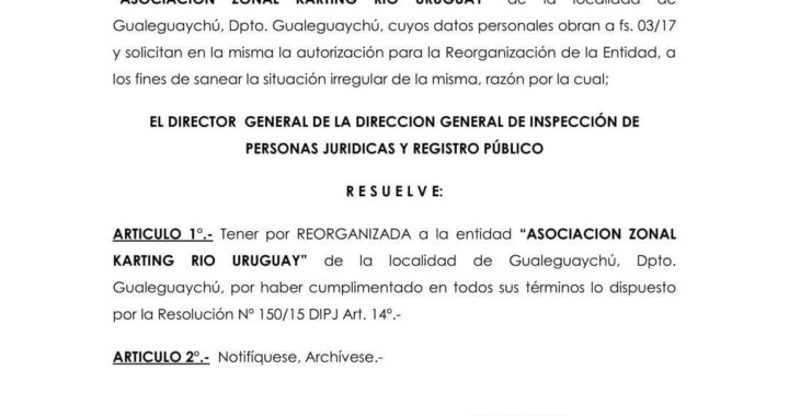 AZKRU esta regular en personería jurídica para volver a ORGANIZAR CARRERAS DE KARTING.